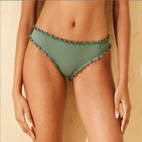 Shade & Shore Women's Medium NWT Green Ruffle Cheeky Low Rise Bikini Bottom - Picture 1 of 5